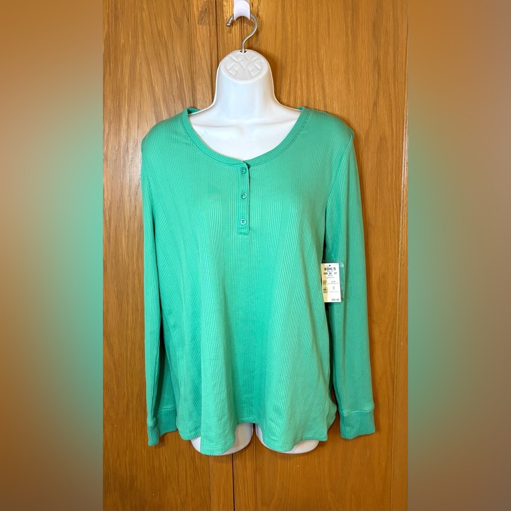 Sonoma Sleepwear Waffle Knit LS Green Top Size M NWT
